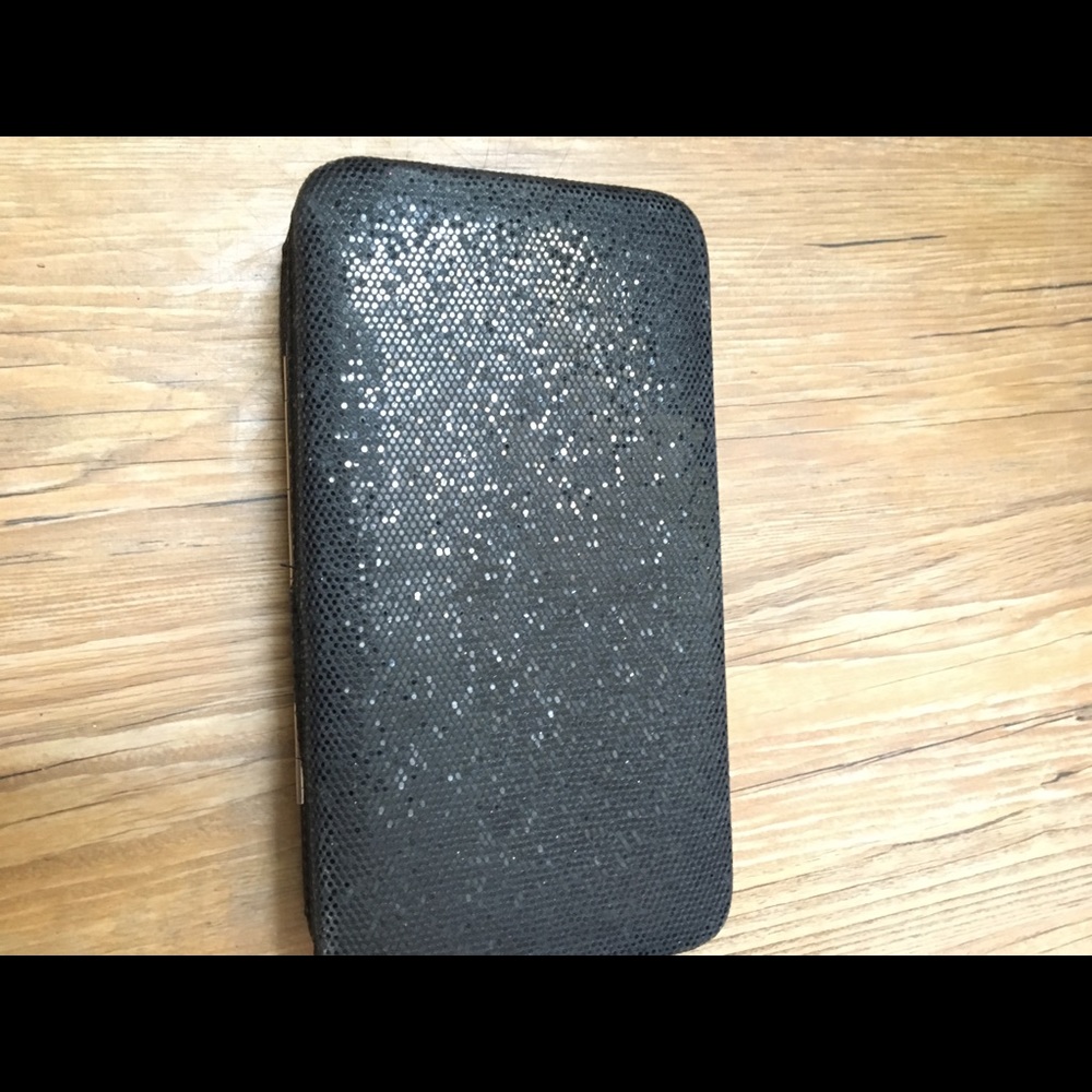 Black sequin clutch bag with removable strap